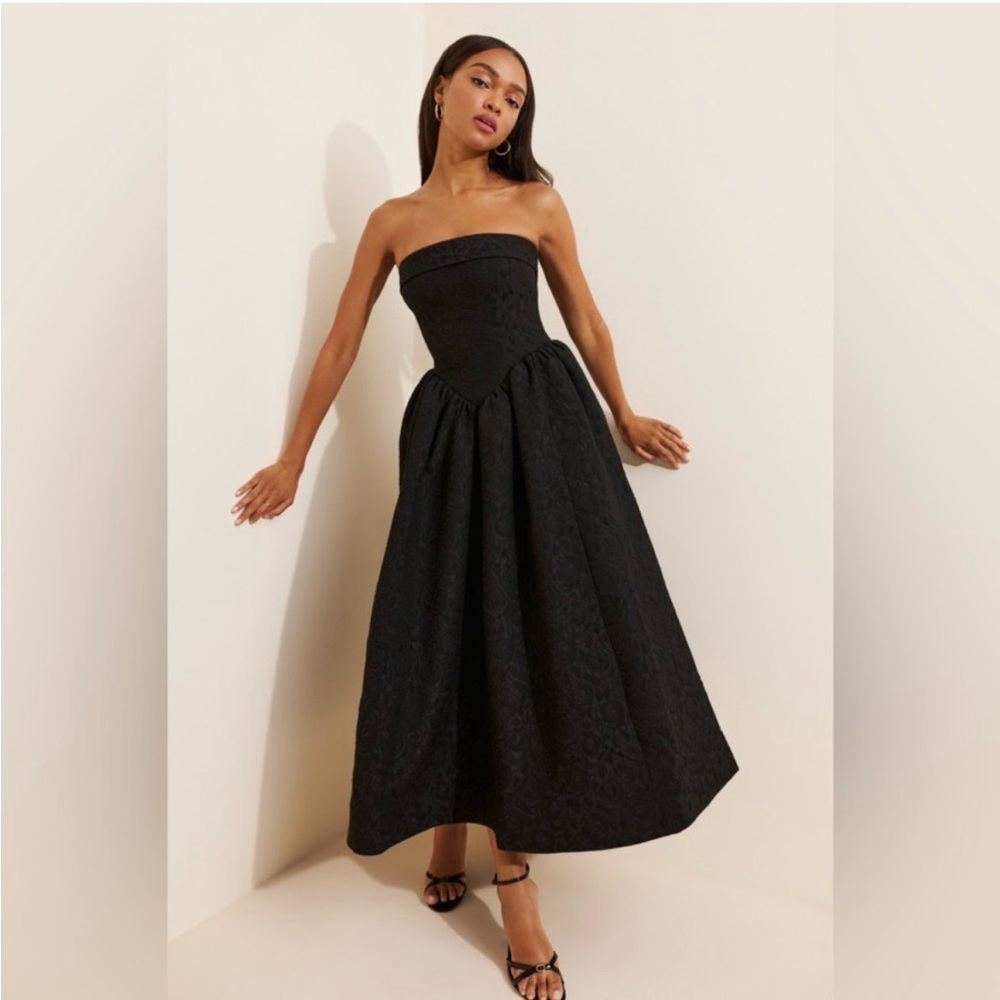 BHLDN Jacquard Strapless Basque-Waist Corset Fit & Flare Gown